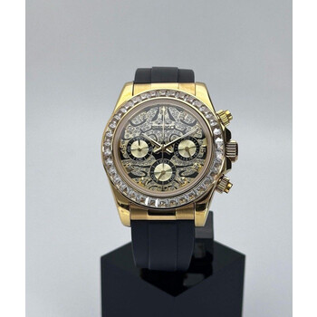 Custom Seiko Mod • Full Diamond Gold Tiger Daytona Quartz Chronograph • 39.5mm